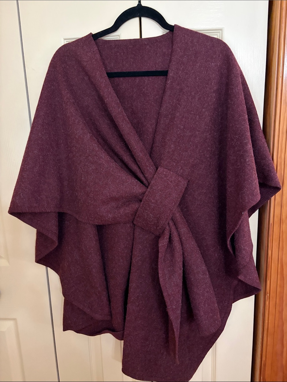 Women’s Tie-Front Knit Poncho Sweater in Deep Burgundy
